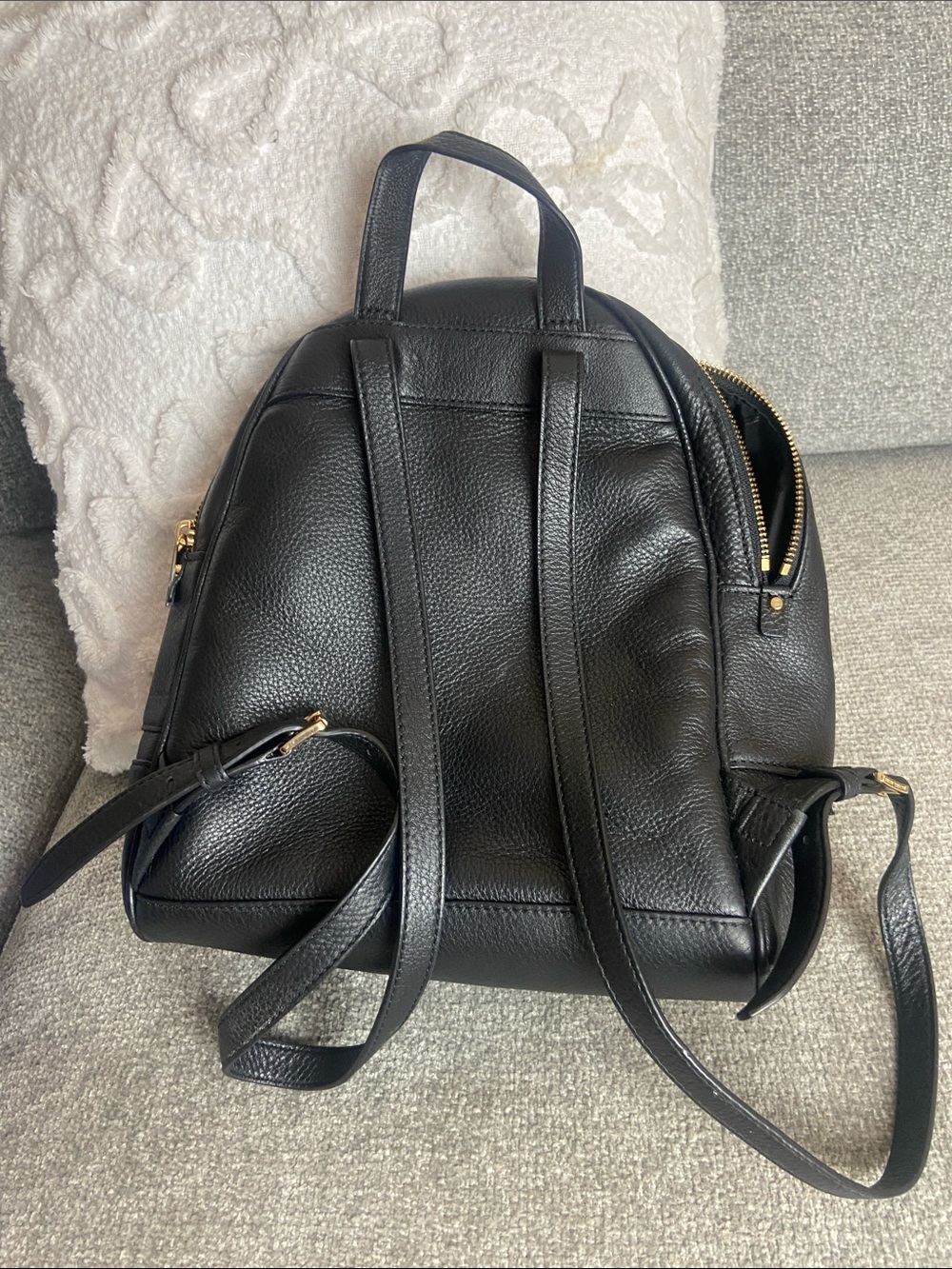 Michael Kors Black Pebbled Leather Backpack with Gold Hardware Accents - Picture 4 of 10